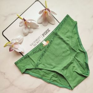 NWT PINK VICTORIA'S SECRET RIB LOGO COTTON BIKINI PANTY IN FOREST PINE SIZE LARG